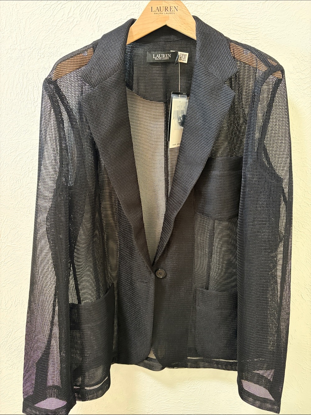 NWT Lauren Ralph Lauren- Mesh Notch Collar Long Sleeve Single Button Blaze